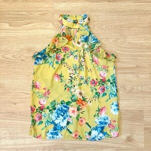 Green Floral Print Ruffled Halter Top